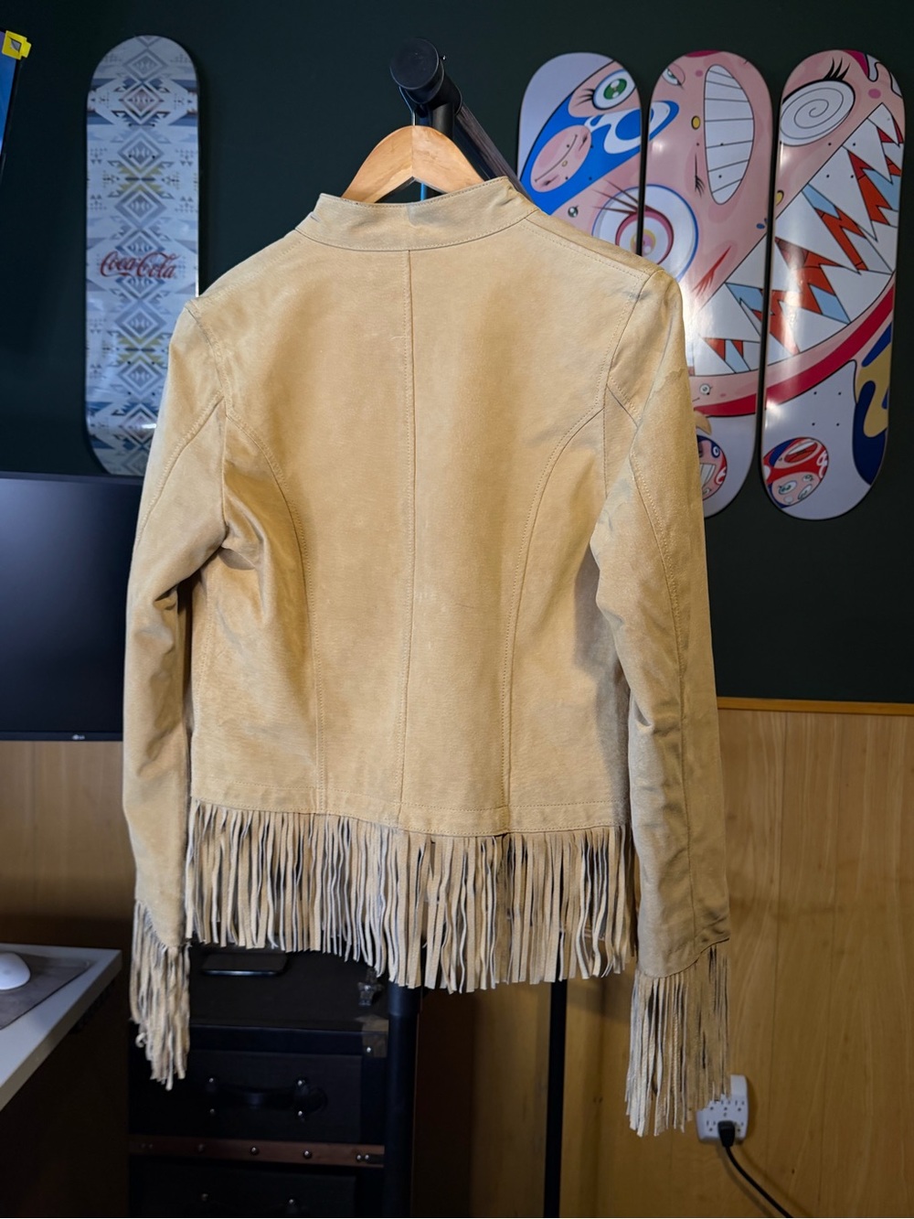 Suede Fringe Women's Jacket in Tan new with tags flying pig nv leather - Picture 6 of 11